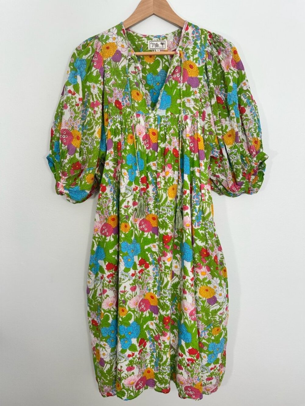 Mille Multicolor Floral Puff Sleeve Midi Dress S - Picture 8 of 8